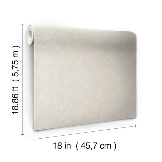 RoomMates White & Beige Herringbone Weave Peel & Stick Wallpaper